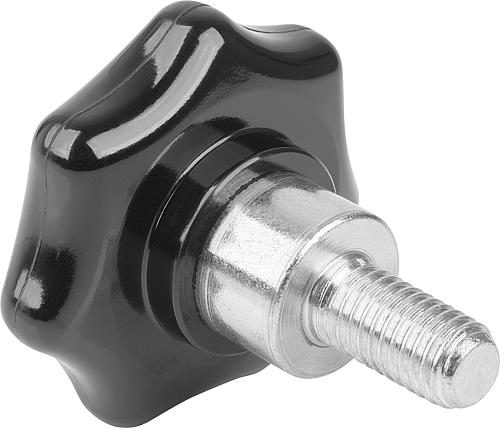 Sterngriff mit vorstehender Buchse D=M06x25, D1=32 H=23, Form: L, Duroplast schwarz, Komp: Stahl - K1514.43206X25 - bei HUG Technik ♡
