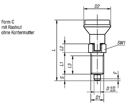 Arretierbolzen Gr. 1 M10X1, Form: C Stahl, gehärtet, Komp: Thermoplast - K0339.3105 - kommt direkt von HUG Technik 😊