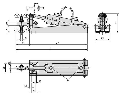 Pneumatikspanner horizontal, Form: B Stahl, Komp: Stahl - K0090.0075 - bei HUG Technik ✭