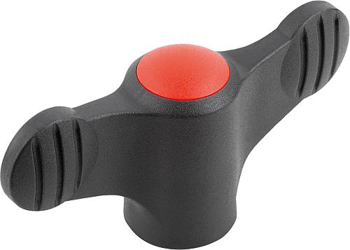 Flügelgriff M05, A=50 Thermoplast, schwarz RAL7021, Komp: Edelstahl, Komp: rot RAL3020 - K0274.01056 - kommt direkt von HUG Technik 😊