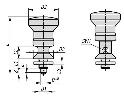 Arretierbolzen Hygienic Design Gr.1 M10, D=6, Form A ohne Rastnut, Edelstahl 1.4404 gehärtet - K1698.0110601 - erhältlich bei ✭ HUG Technik ✓