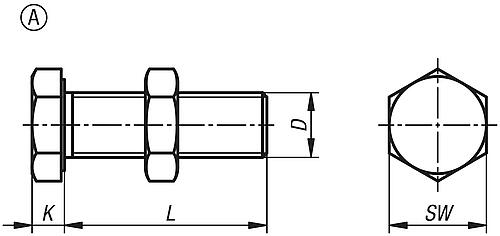 Zeichnung Anschlagschraube M03x16, SW=5,5, Form: A plan, Stahl - K1200.10316 - direkt bei HUG Technik ✓