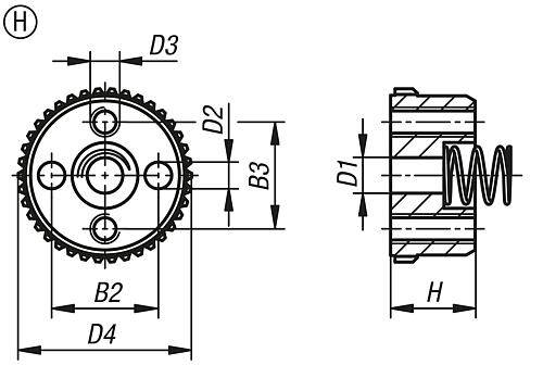 Rastelement mit Außenverzahnung, Form: H, D4=23, N=38, H=9,5, Edelstahl blank, Komp: Edelstahl - K1446.182338 - bei HUG Technik ✭