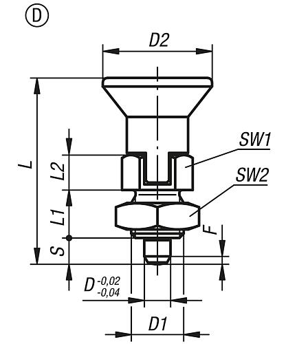 Arretierbolzen kurze Ausführung Gr.0 M08X1, D=4, Form: D mit Rastnut mit Kontermutter, Edelstahl ungehärtet - K0631.1800484 - gibt’s bei HUG Technik ✓