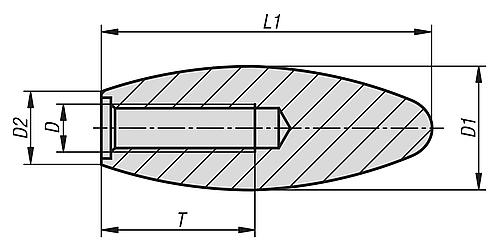 Ovalknopf feststehend M05, D1=14, Duroplast schwarz hochglanzpoliert - K1222.050 - bei HUG Technik ☆