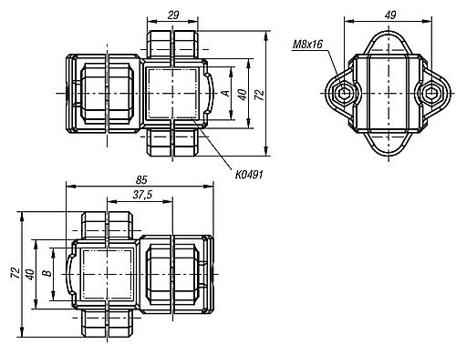 Rohrverbinder Kreuzstück Thermoplast, Komp:Stahl, A=30, B=30 - K0473.3030 - bei HUG Technik ✓