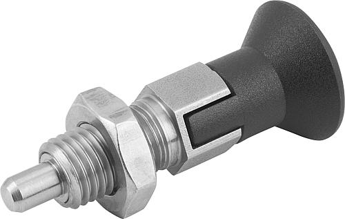Arretierbolzen mit verl. Arretierstift Gr.1 M10x1, Form: D Edelstahl, ungehärtet, Komp: Thermoplast, D=5 - K0630.214105 - bei HUG Technik ✭