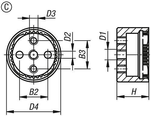 Rastelement mit Innenverzahnung, Form: C, D4=23, N=38, H=13,5, Edelstahl blank - K1446.132338 - bei HUG Technik ♡