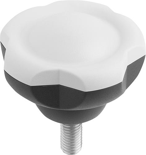 Fünfsterngriff M10x20 Thermoplast, schwarz RAL7021, Komp: Edelstahl, Komp: grau RAL7035, D=50 - K0255.501015X20 - erhältlich bei ♡ HUG Technik ✓