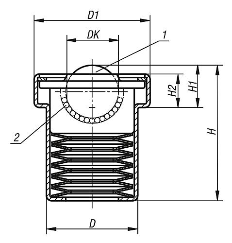 Kugelrolle mit Federelementen, Form:B Stahl, Komp:Stahl, D=39 - K0762.122 - bei HUG Technik ✭