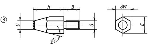 Zeichnung Fuß M08 H=15, Form:B Vergütungsstahl, SW=13 - K0296.083 - kommt direkt von HUG Technik 😊