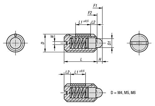 Federndes Druckstück Standard Federkraft M04 L=9 Edelstahl, LONG-LOK, Komp: Bolzen aus Edelstahl - K0324.04 - bei HUG Technik ✓
