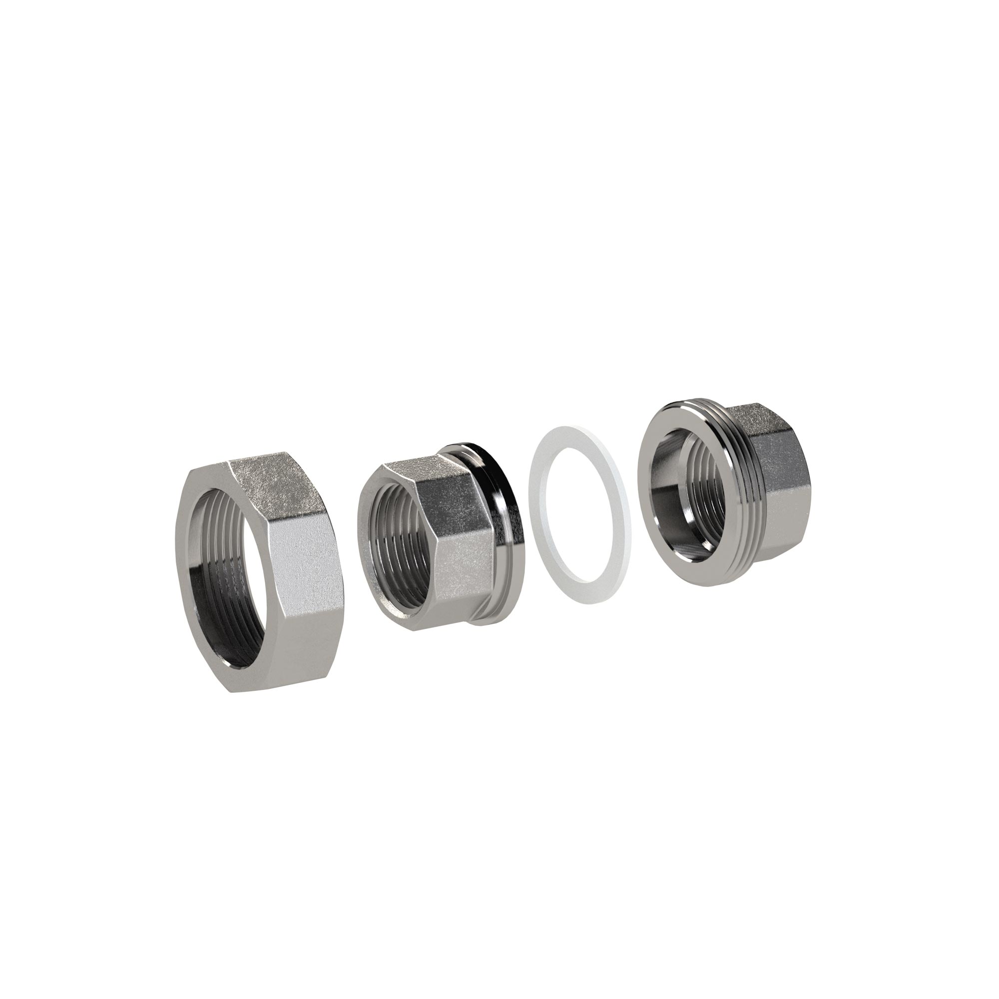 Lösbarer Doppelgewindenippel, flachdichtend, G 1/2, IG, SW 38, Edelstahl 1.4408 - gibt’s bei HUG Technik ✓