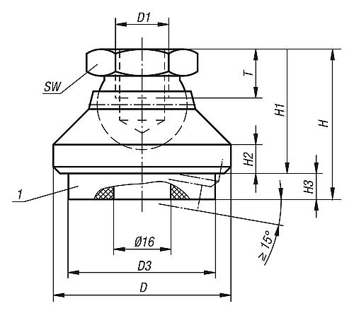 Gelenkteller schwingungsdämpfend M10 Edelstahl, D2=32 - K0420.310 - bei HUG Technik ☆