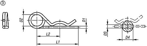 Federstecker ähnlich DIN11024, Form:D doppelt, D1=2,25, D3=2,5, D4=7-9, Edelstahl blank - K1137.22225 - bei HUG Technik ✓