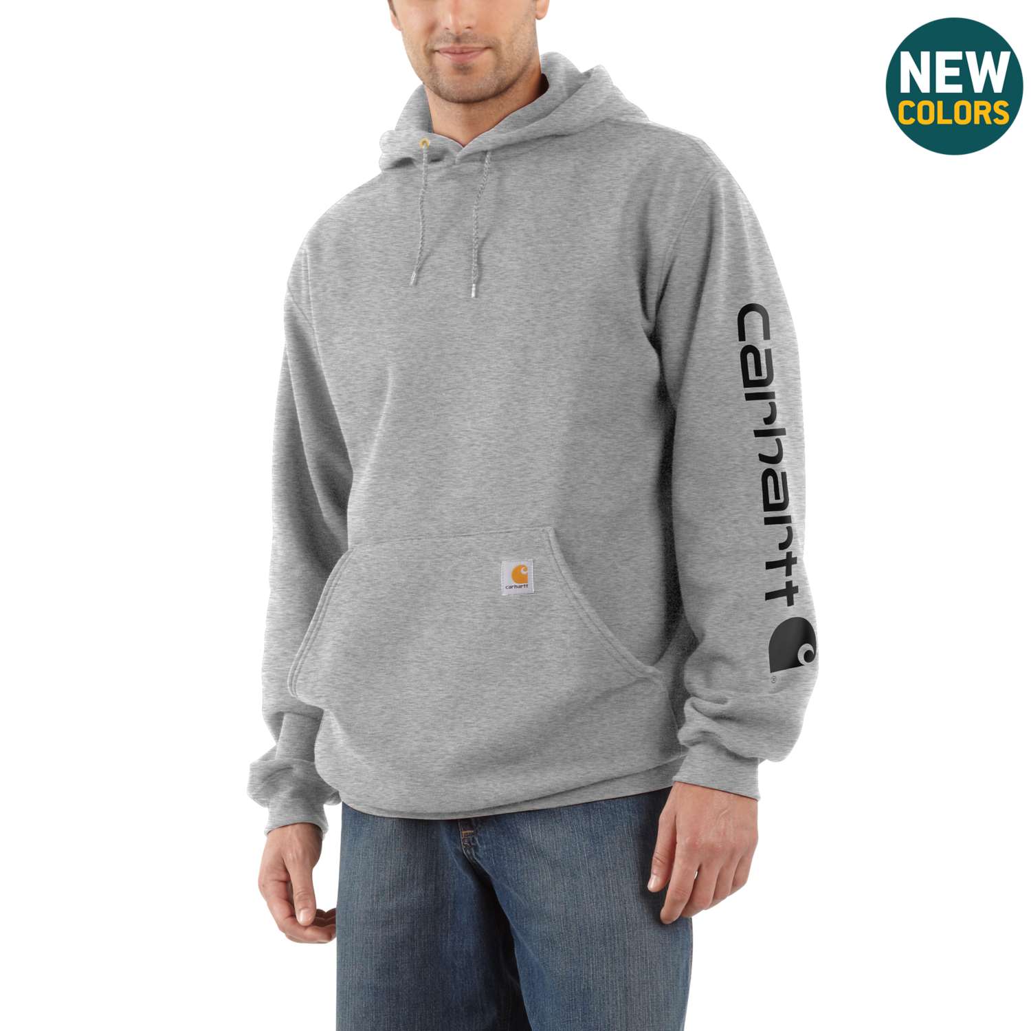 carhartt® Herren Kapuzensweater SLEEVE LOGO HOODED SWEATSHIRT, heather grey/black - bei HUG Technik ☆