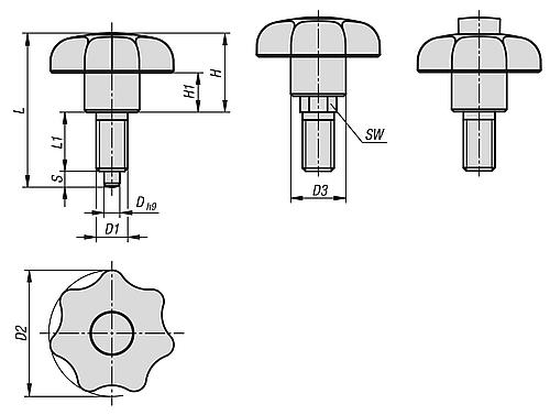Arretier- und Spanngriff mit optischer Verriegelung Gr.1 D2=32, M08, L=39, L1=15, D=4, Automatenstahl verzinkt - K1583.108040 - kommt direkt von HUG Technik 😊