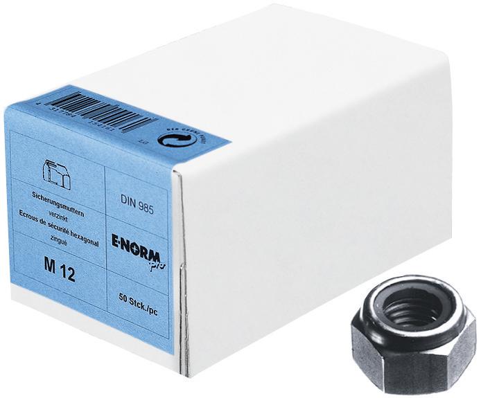 E-NORMpro Sicherungsmutter M10 DIN 985 8, galvanisch verzinkt, Packung mit 500 Stück - erhältlich bei ✭ HUG Technik ✓