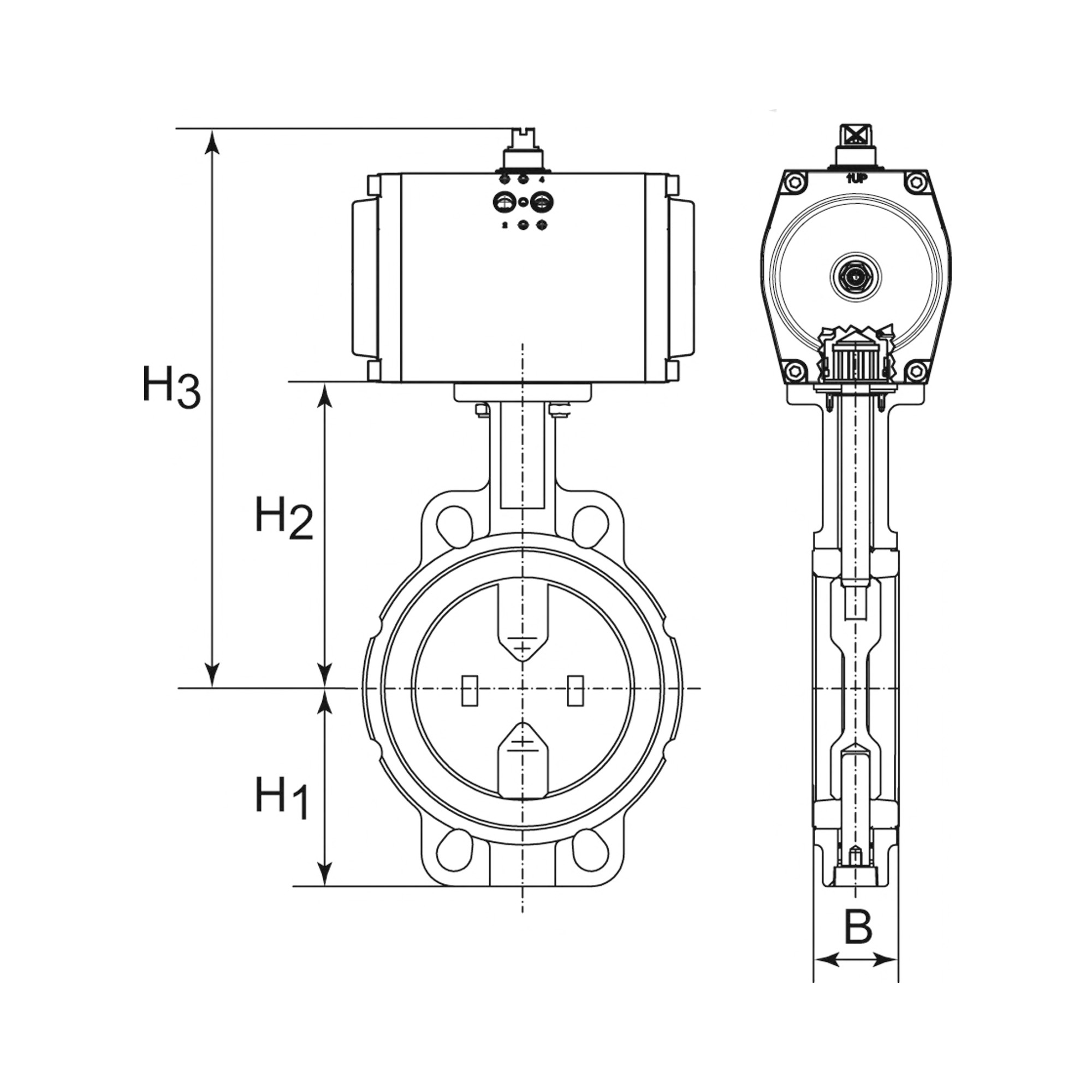 Zwischenflansch-Absperrklappe pneumatischer Stellantrieb doppeltwirkend DN 150 - gibt’s bei HUG Technik ✓