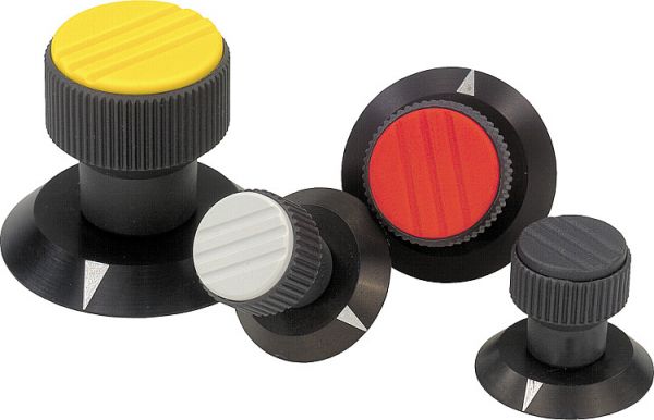 Rändelknopf mit Markierung Gr.2 D=6 Thermoplast, schwarz RAL7021, Komp: Aluminium, Komp: grau RAL7035 - K0249.2065 - bei HUG Technik ✓