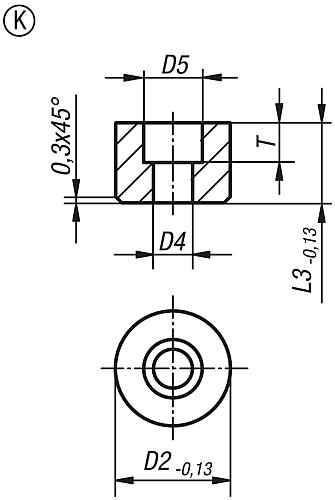 Zeichnung Grippers und Einsätze rund D2=10, Form: K POM, mit Senkbohrung - K0385.110109 - bekommst Du bei HUG Technik ♡