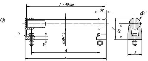 Rohrgriff geriffelt, Form: B Aluminium, schwarz geriffelt, Komp: Polyamid, A=150, D=M08x25 - K0223.150302 - bei HUG Technik ✭