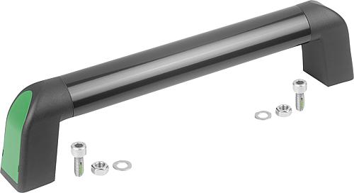 Rohrgriff Bighand, A=180, L=213,4 Aluminium schwarzgrau, Komp: Thermoplast Komp: schwarz RAL7021, Deckel: grün - K1445.18086 - bei HUG Technik ✭
