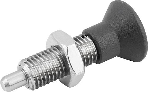 Arretierbolzen mit verl. Arretierstift Gr.0 M08x1, Form: H Edelstahl, ungehärtet, Komp: Thermoplast, D=4 - K0633.212004 - erhältlich bei ✭ HUG Technik ✓