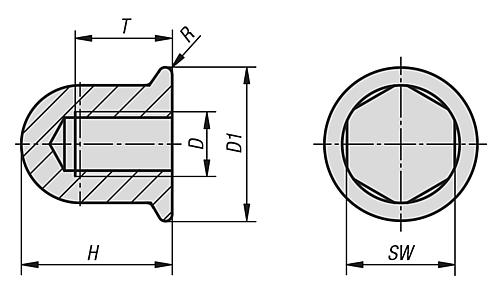 Hutmutter mit Bund Hygienic Usit® M16, Edelstahl 1.4404 poliert, SW=24 - K1328.16 - bei HUG Technik ✭