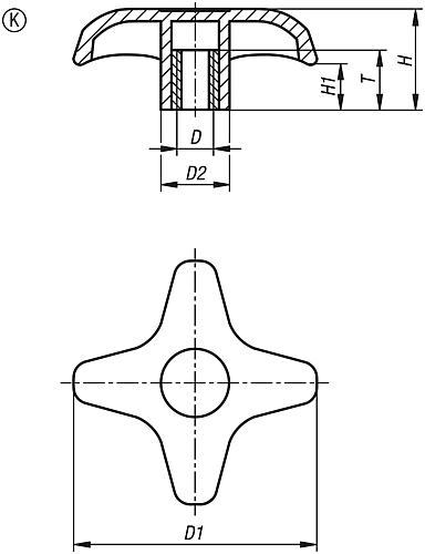 Kreuzgriff, Form: K Thermoplast, soft, Komp: Stahl - K0613.5108 - bei HUG Technik ✓