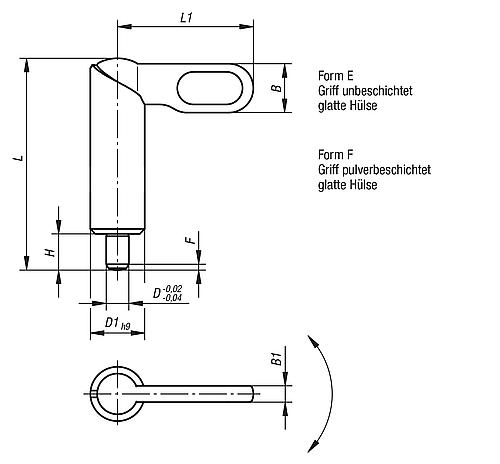 Sperrriegel glatte Ausführung D1=10, Form: E Stahl, D=4 - K0639.080410 - erhältlich bei ♡ HUG Technik ✓