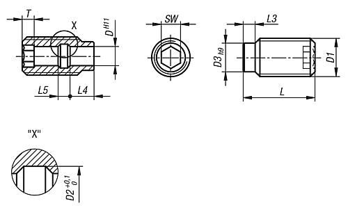 Aufnahmebuchse M12 D=5 Edelstahl - K0724.10512 - bei HUG Technik ✭