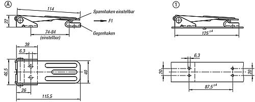 Spannverschluss einstellbar, Form: A Edelstahl, Anschraubbohrung verdeckt - K0049.1631162 - bekommst Du bei HUG Technik ♡