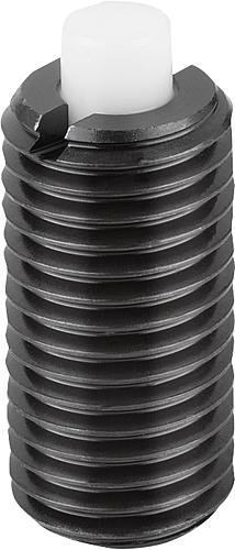 Produktbild Federndes Druckstück Standard Federkraft M05 L=18 Stahl, flach, Komp: Bolzen aus POM - K1372.05 - direkt bei HUG Technik ✓