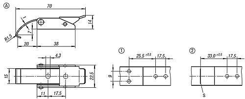 Zeichnung Spannverschluss, Form: A Edelstahl, mit Federbügel - K0043.1430702 - bei HUG Technik ✭