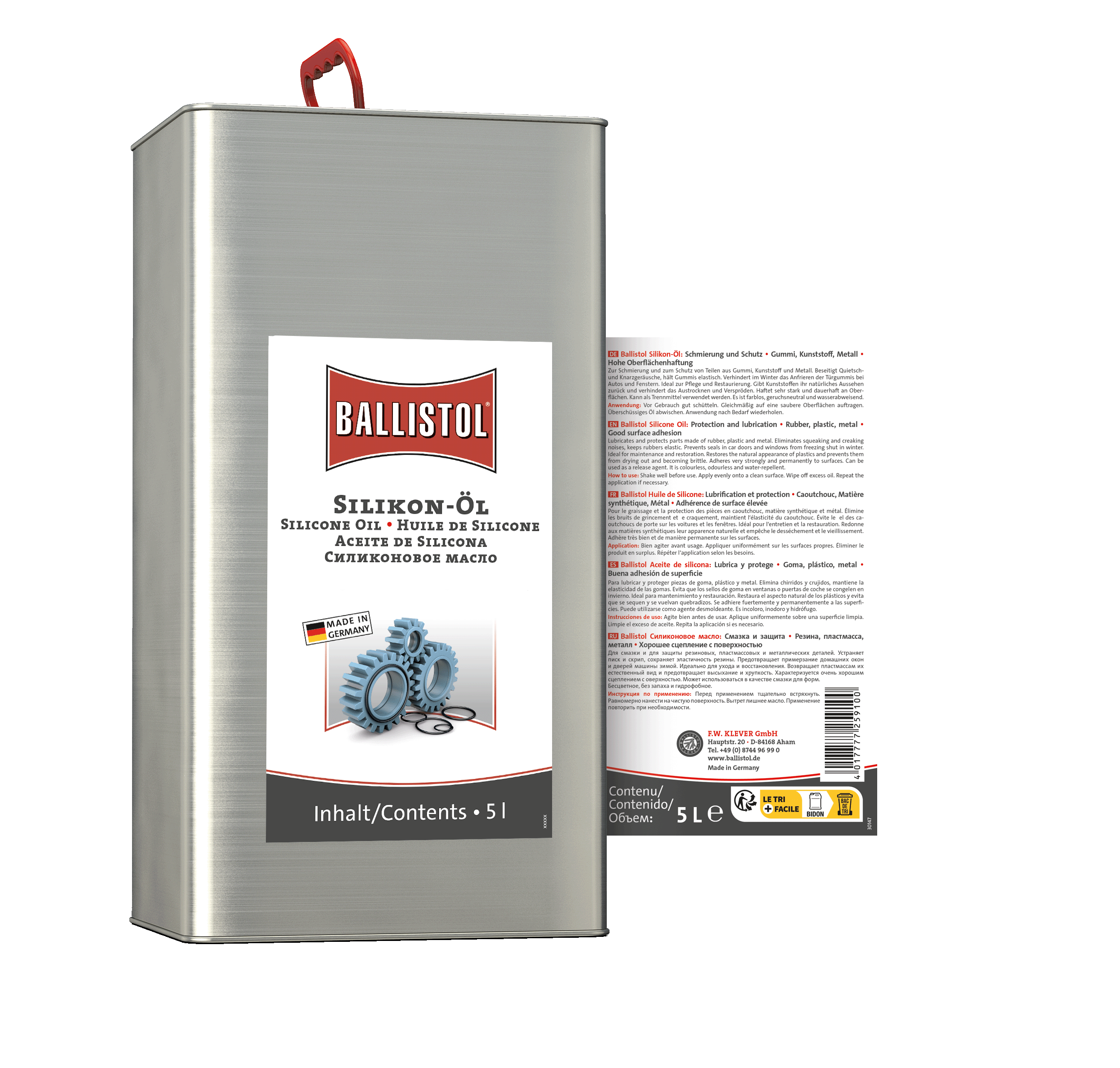 Rückseite Ballistol Silikon-Öl 5 Liter Blechkanister