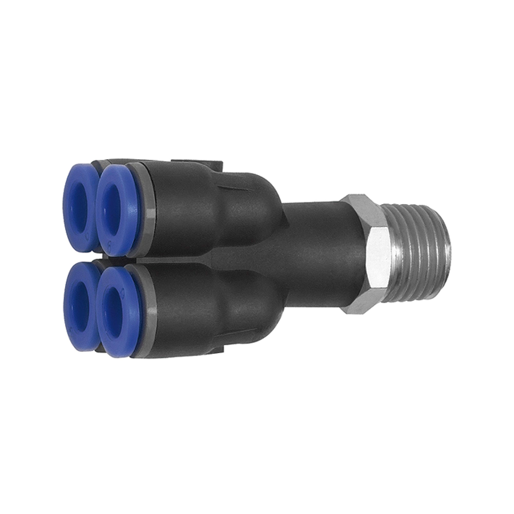 Mehrfachverteiler »Blaue Serie«, 4-fach, drehbar, R 1/8 a. Ø 6mm - erhältlich bei ✭ HUG Technik ✓