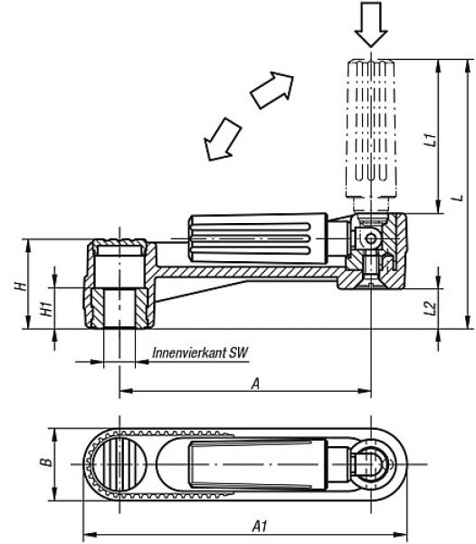 Handkurbel Innenvierkant Gr.1 A=80 L=84 Thermoplast, sicherheit, Komp:Thermoplast - K0268.2108 - gibt’s bei ☆ HUG Technik ✓