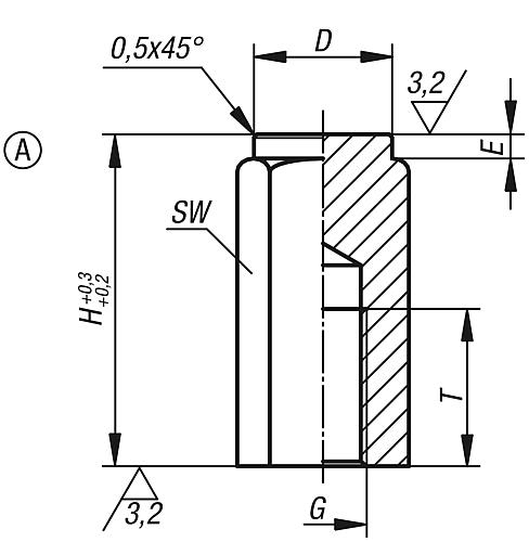 Vorrichtungsfuß M06 H=20, Form:A Vergütungsstahl, SW=10 - K0301.106X20 - bei HUG Technik ♡