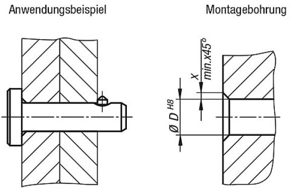 Steckbolzen mit Axialsicherung Stahl, D1=12, L=10 - K0772.1206010 - bekommst Du bei ★ HUG Technik ✓