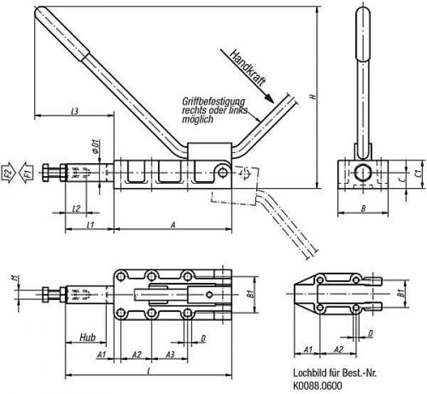 Schubstangenspanner Stahl, schwere Ausführung, Komp:Kunststoff - K0088.0600 - gibt’s bei HUG Technik ✓