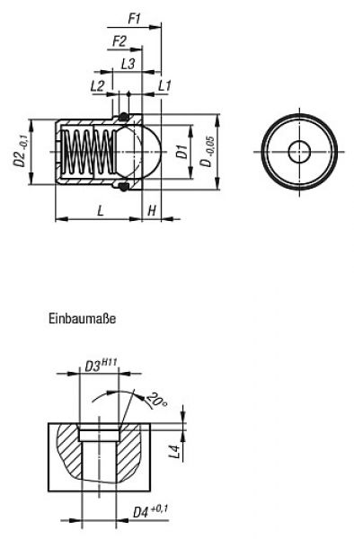 Federndes Druckstück mit Haftring D=11,95 L=13,5 Edelstahl, Komp: Kugel aus Edelstahl - K0582.12 - bei HUG Technik ✭