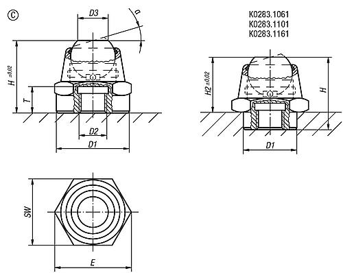 Pendelauflage Neigungswinkel 14° M06 D1=12, Form:C Stahl - K0283.1061 - erhältlich bei ♡ HUG Technik ✓