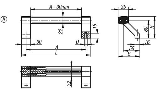 Rohrgriff, Form: A Aluminium, natur eloxiert, Komp: Edelstahl - K0131.2000813 - kommt direkt von HUG Technik 😊