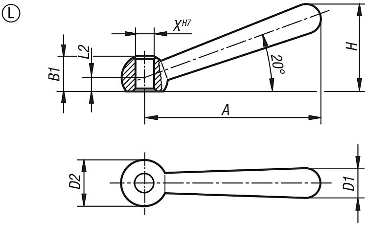 Kegelgriff, Form: L Stahl, D4=10 - K0174.110 - gibt’s bei ☆ HUG Technik ✓