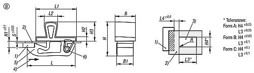 Schnappverschluss einrastbar, Form: B Mittel, H=15,5, B=9,5, L=22,5, S=0,8, PC/ABS schwarz, Komp: Edelstahl - K1652.215090 - bei HUG Technik ✓