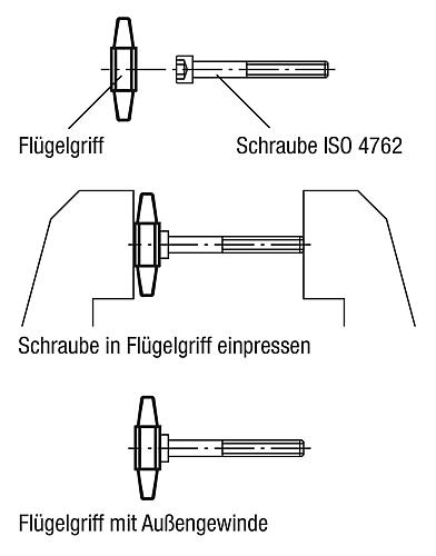 Flügelgriff mit Innensechskant Thermoplast, schwarz, für=M05 - K0681.050 - erhältlich bei ♡ HUG Technik ✓