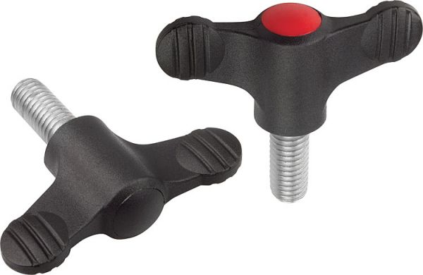 Flügelgriff M08x30, A=75 Thermoplast, schwarz RAL7021, Komp: Edelstahl, Komp: gelb RAL1021 - K0274.02087X30 - bei HUG Technik ✭