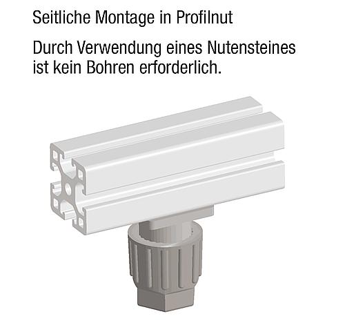 Gerätefuß höhenverstellbar M06 D1=30 H=35-50 Thermoplast, für Alu-Profile Aluminium-Profile, Komp:Stahl - K0432.300806 - direkt von HUG Technik ✓