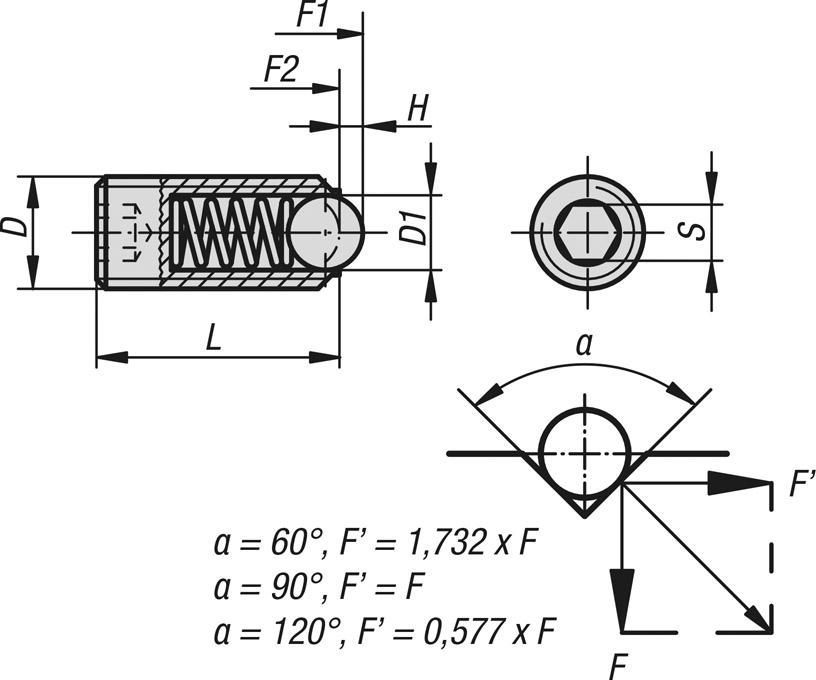 Federndes Druckstück Standard Federkraft M04 L=10 Edelstahl, Komp: Kugel aus Edelstahl - K0316.04 - bekommst Du bei HUG Technik ♡